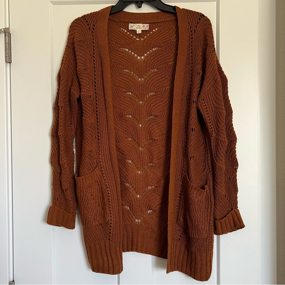 Pink Republic Knit Burnt Orange Lightweight Cardigan | Size Medium